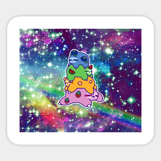 Sloth Fruit Stack Rainbow Space Sticker by saradaboru